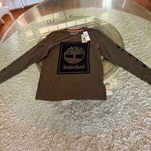 NWT Timberland Men's Stack Logo Long Sleeve T-Shirt Olive Organic Cotton Medium